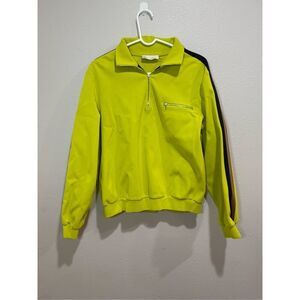 Tory Burch 1/4 Zip Activewear Pullover Lime Green with Stripes on Sleeves EUC MS